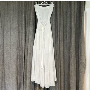 Naked Zebra Tie Waist Tiered Elegant White Maxi Dress